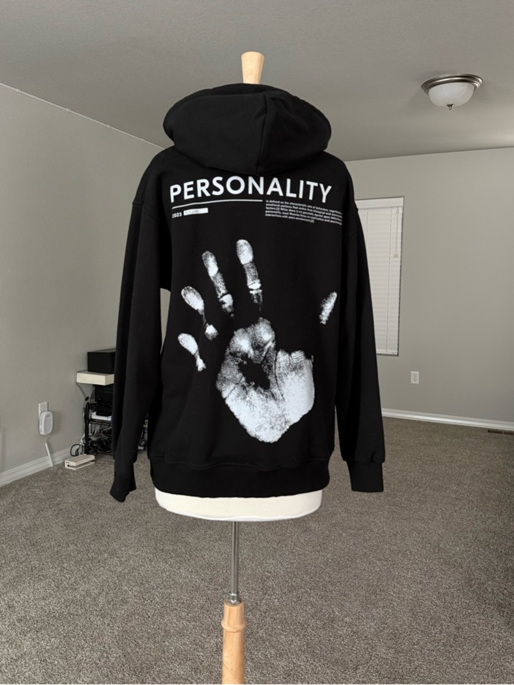 Black Crewneck Sweater with White Handprint Graphic